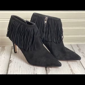 Sam Edelman Black Fringe Suede Booties Heels Sze 7